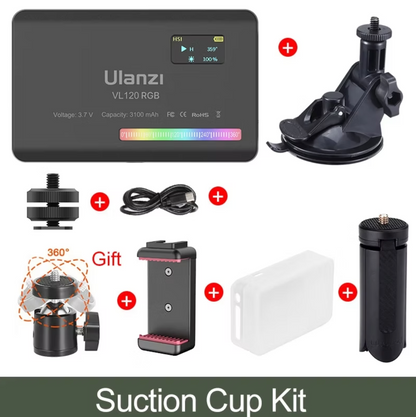 Black Ulanzi suction cup mount kit for VL120RGB LED Video Light, designed for secure attachment to glass, smooth surfaces, or car windows during mobile shoots

