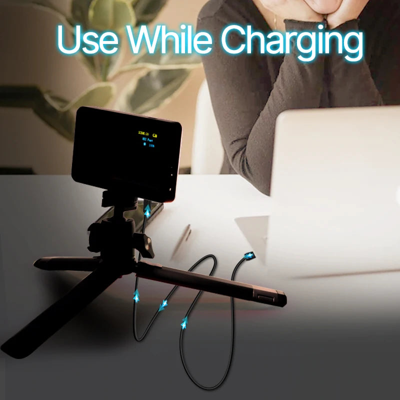 Ulanzi VL120RGB LED Video Light in use while charging via USB Type-C, ideal for extended shoots and continuous lighting without interruption
