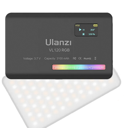 Ulanzi VL120RGB LED Video Light with full RGB color control, 120 LEDs, and 2500K–9000K adjustable color temperature for photography and video

