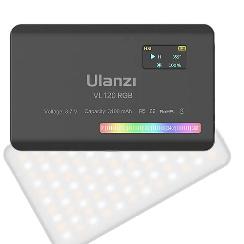 Ulanzi VL120RGB LED Video Light with full RGB color control, 120 LEDs, and 2500K–9000K adjustable color temperature for photography and video

