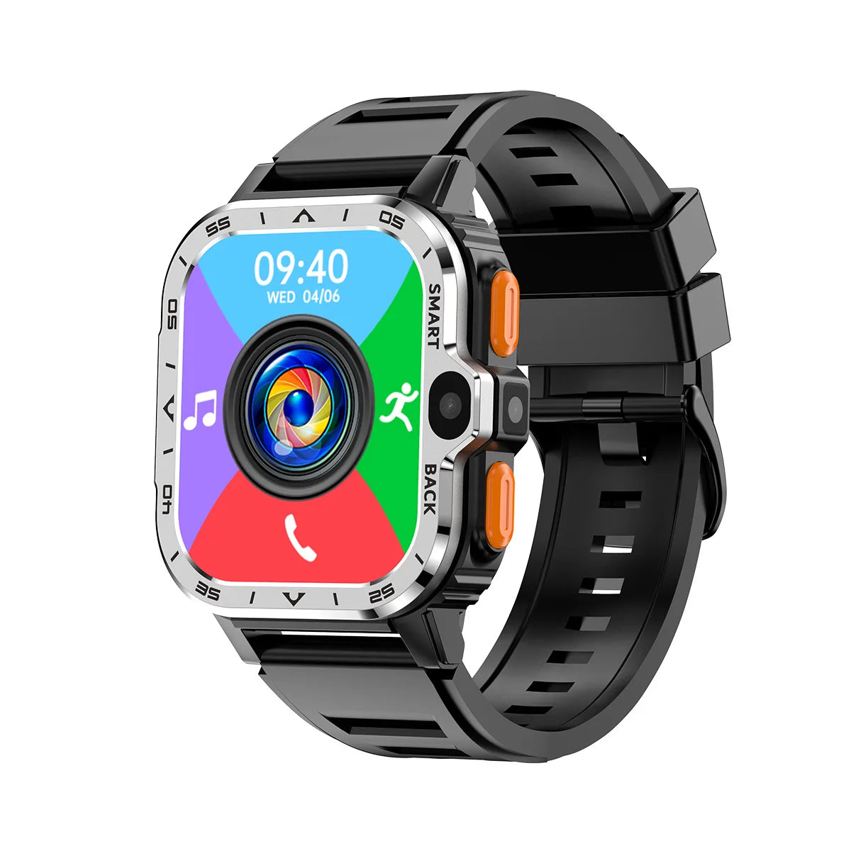 VALDUS 4G Android Smartwatch in silver color with large touch display, dual camera, and SIM support
