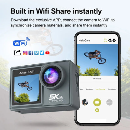 WiFi enabled action camera connected to smartphone app

