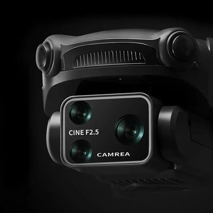 Camera lens with 'CINE F2.5' and 'CAMREA' branding on a dark background